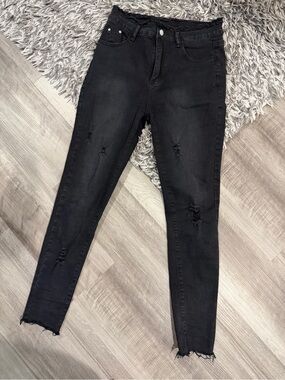 Black Distressed High-Waist Women’s Jeans